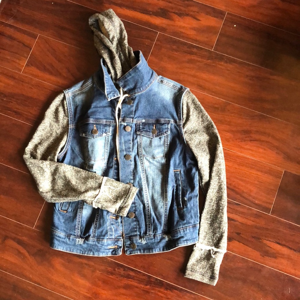 Grey & denim hooded Jean jacket
